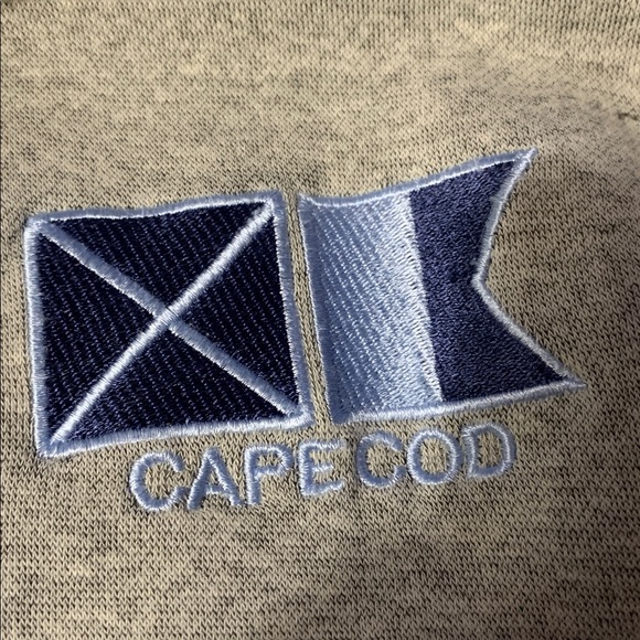 Men's Beige Zip-Up Sweater with Navy Collar - Picture 3 of 3